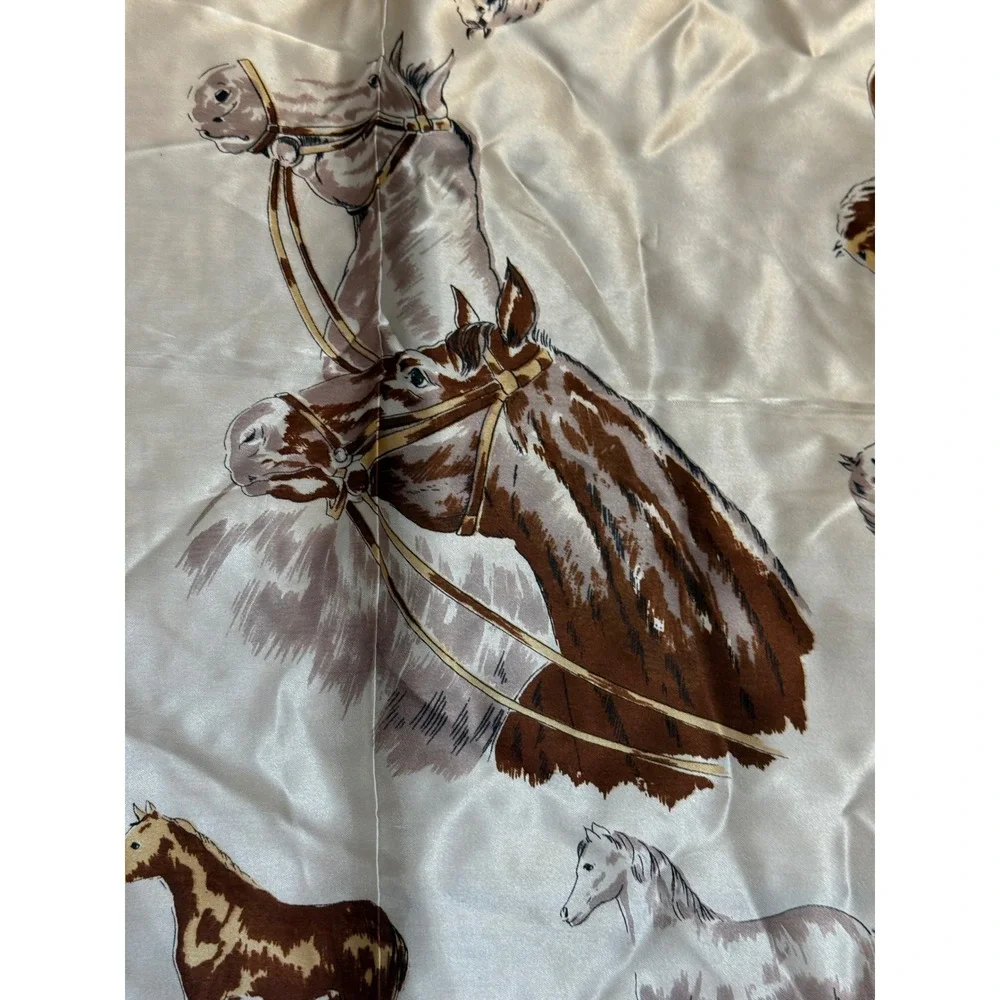 Vintage Horse Breeds Square Scarf Red White Equestrian Made in Japan 29x29